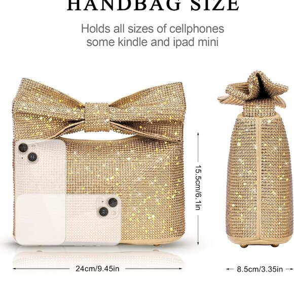 Elegant Rhinestone Bow Clutch Evening Bag for Weddings & Parties, 9.45"x 5.51" - Picture 6 of 6